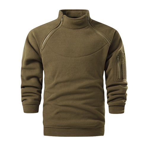 Herren Taktischer Microfleece-Troyer mit hohem Stehkragen, Ärmel‑Zipfach und Raglanärmeln Drune