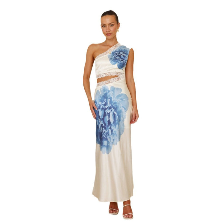 Damen elegantes Hochzeitskleid mit asymmetrischem Design und Spitze Drune