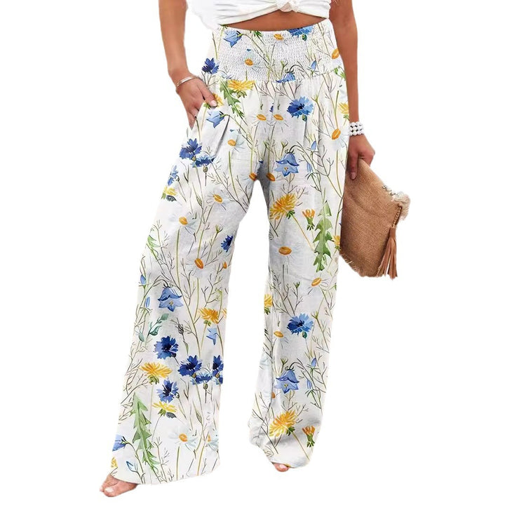 Damen Palazzo-Hosen mit floralem Druck und elastischem Bauchbund Drune