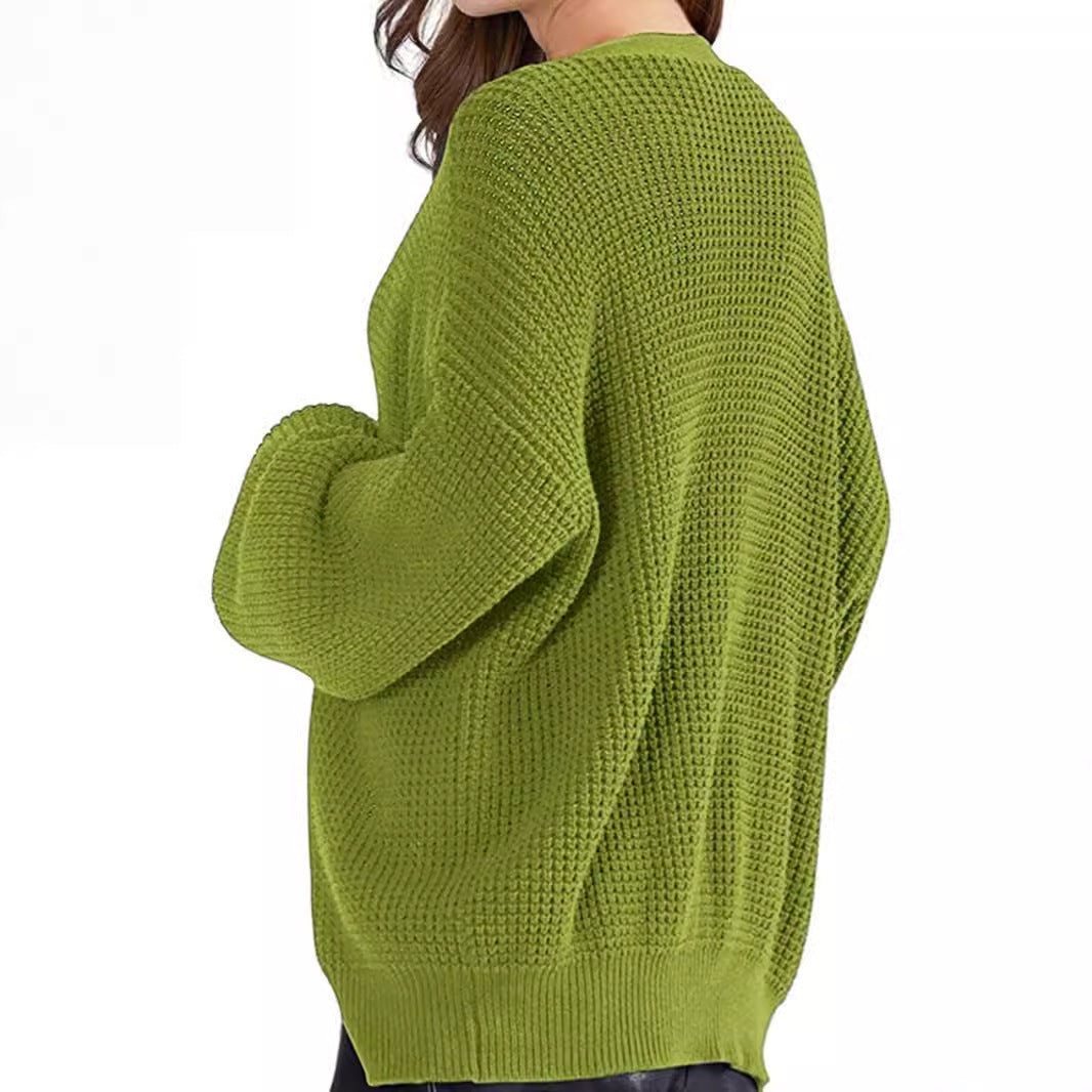 Damen modischer Strickcardigan mit luftigen Ärmeln und Knopfdetail Drune