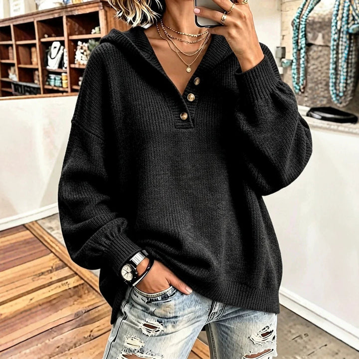 Damen Bequemer Strickpullover mit Kapuze Drune