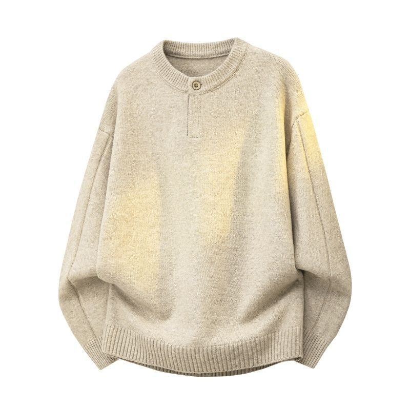 Damen Oversize Feinstrickpullover mit Halbknopfleiste, überschnittener Schulter & geripptem Saum Drune