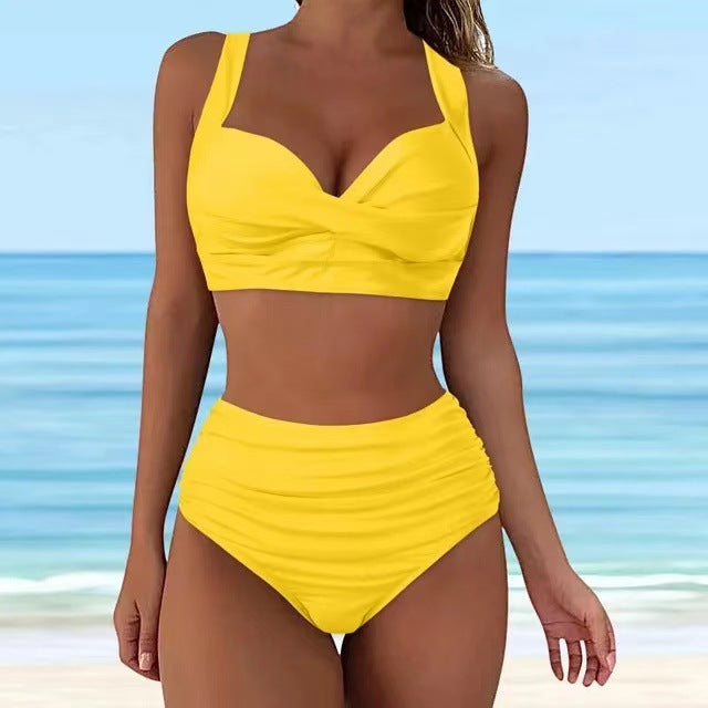Damen Hochtailliertes Bikini-Set mit eleganter Faltenoptik Drune