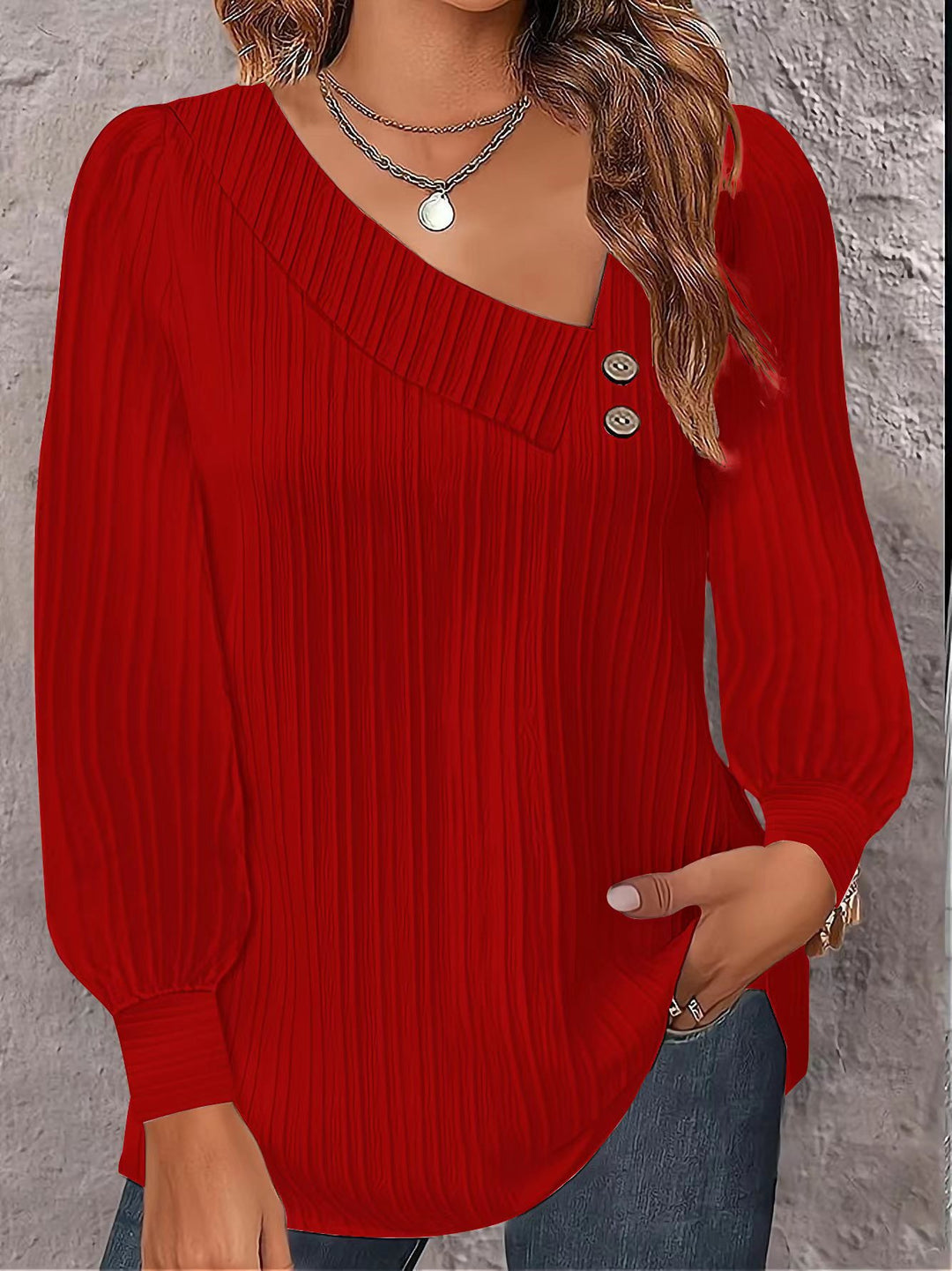 Damen Elegante Oberteil mit strukturiertem Rippdesign und Knopfdetails Drune