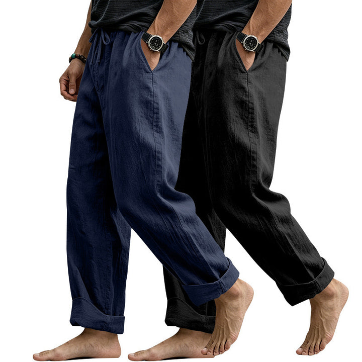 Herren Weite Komfort-Freizeithose aus Leinenmix mit Tunnelzug, Eingrifftaschen und Umschlag Drune
