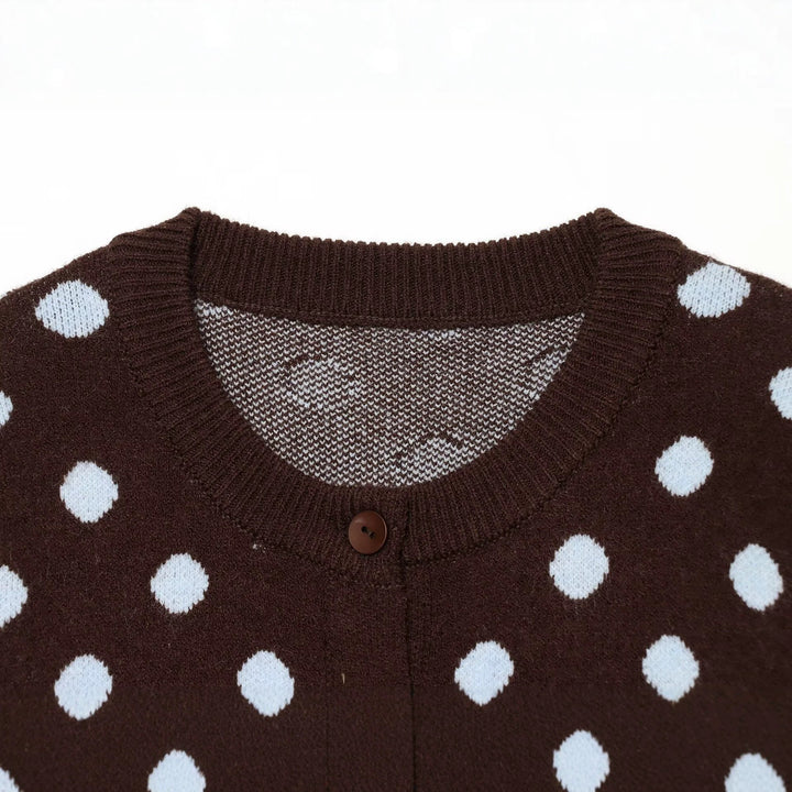 Damen Gepunktete Kurzstrickjacke mit Rundhalsausschnitt und Knopfleiste Drune