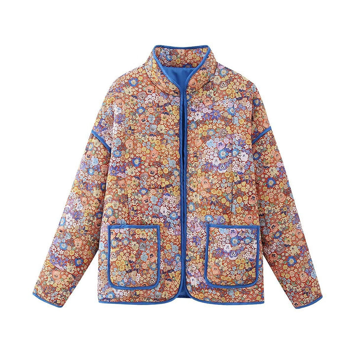 Damen nan gesteppte Kurzjacke mit floralem Allover-Print, leichter Wattierung, Stehkragen und aufgesetzten Taschen Drune