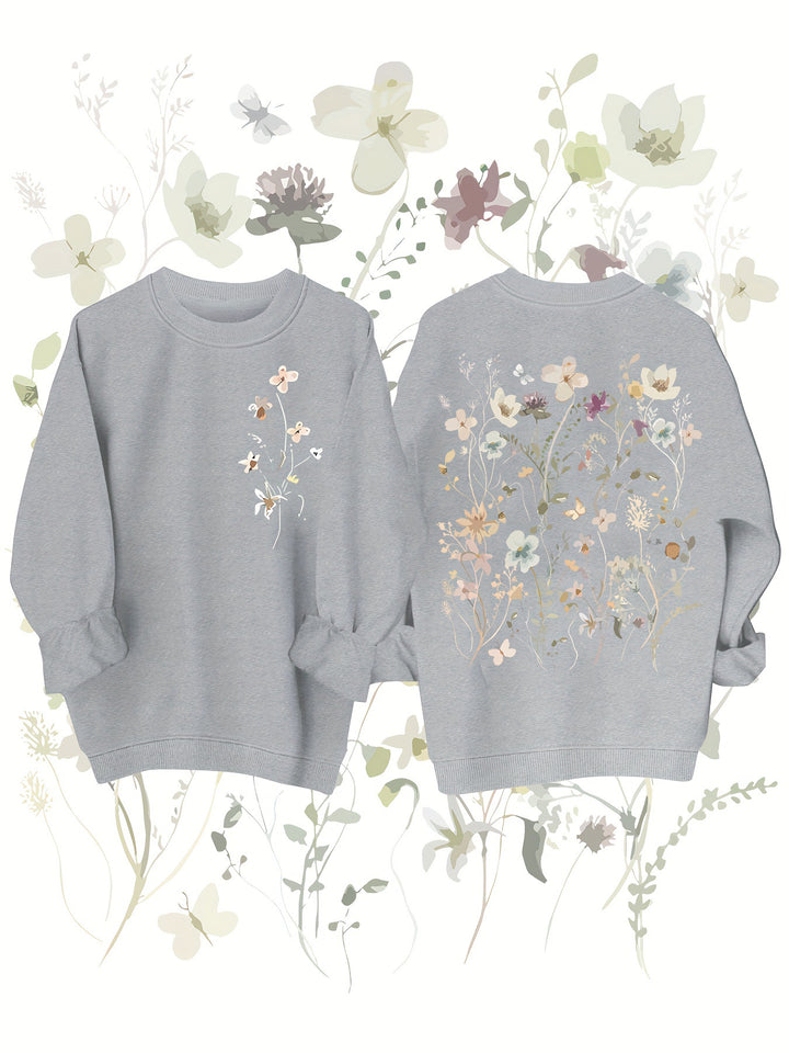 Damen Sweatshirt mit floralem Design und weichem Innenfutter Drune