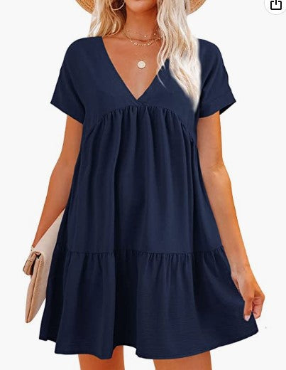 Damen V-Ausschnitt Kleid mit weit schwingendem Saum Drune
