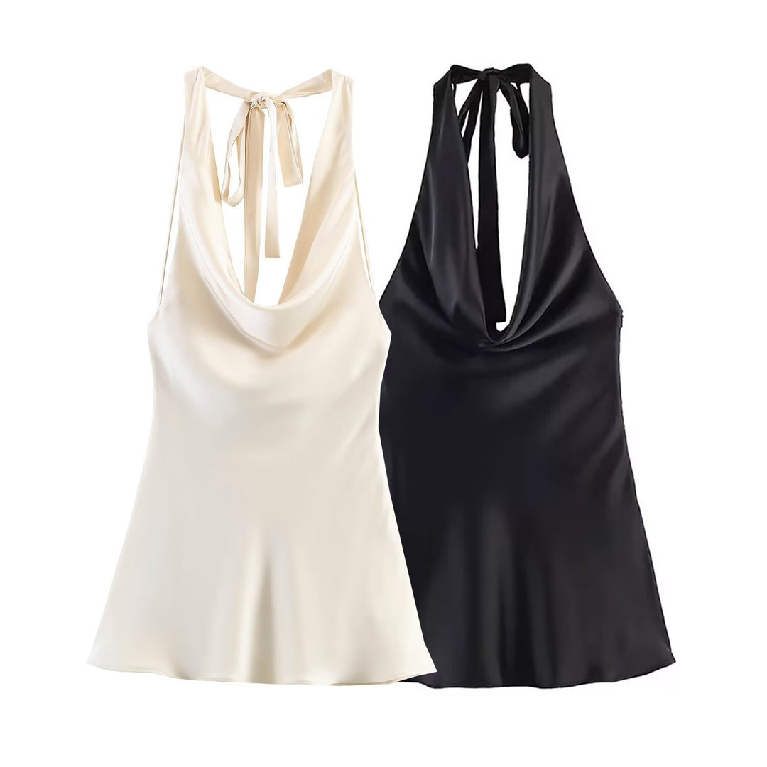 Damen Chic Haltertop aus hochwertigem Satin Drune