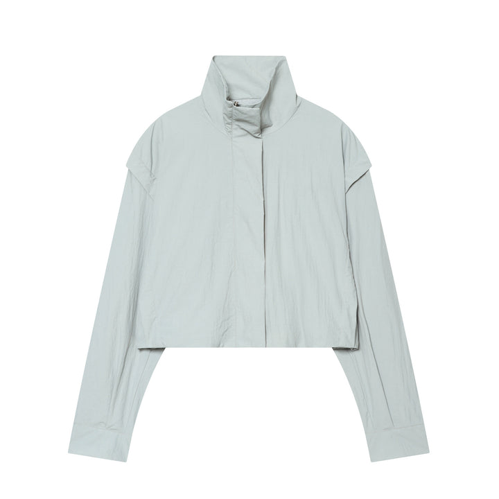Damen Cropped-Übergangsjacke mit hohem Stehkragen und verdecktem Reißverschluss Drune