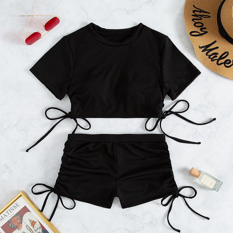 Damen Sportliches Crop-Top und Shorts-Set Drune