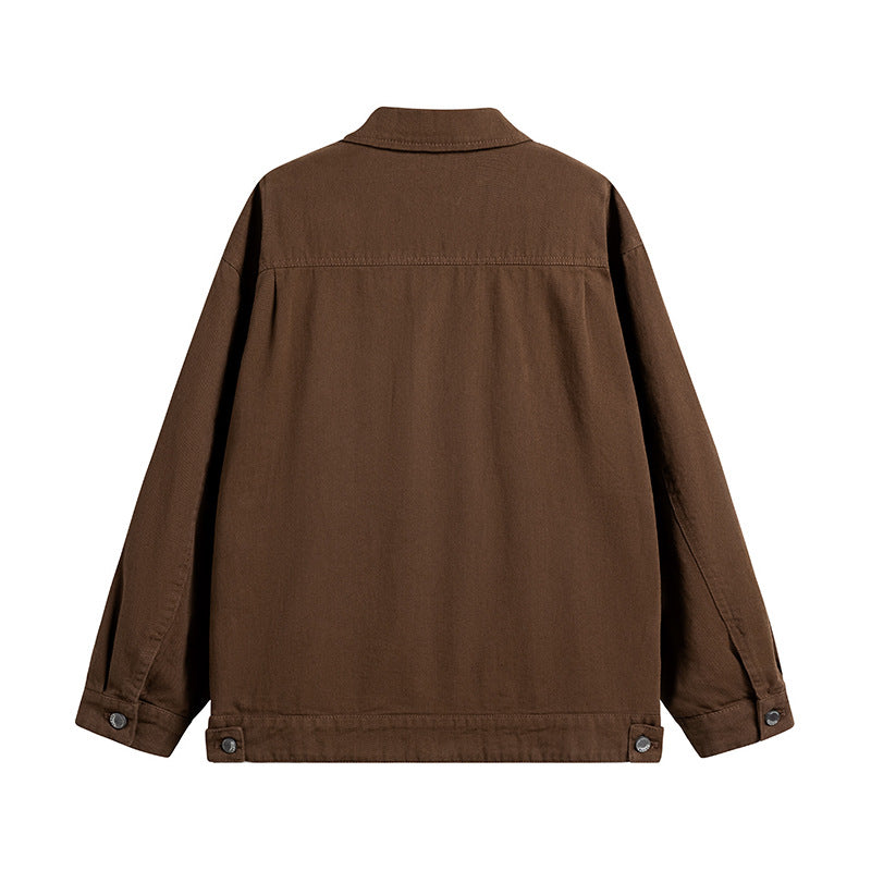 Herren Oversize Canvas-Utility-Jacke mit aufgesetzten Multifunktions-Taschen und Druckknopfleiste Drune