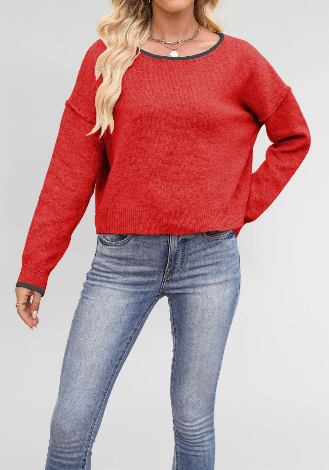 Damen lässiger Pullover mit weitem Schnitt und sanften Texturen Drune