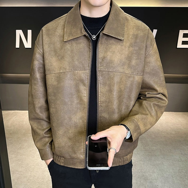Herren Oversize Velours‑Optik Übergangsblouson mit Hemdkragen, Reißverschluss & elastischem Saum Drune