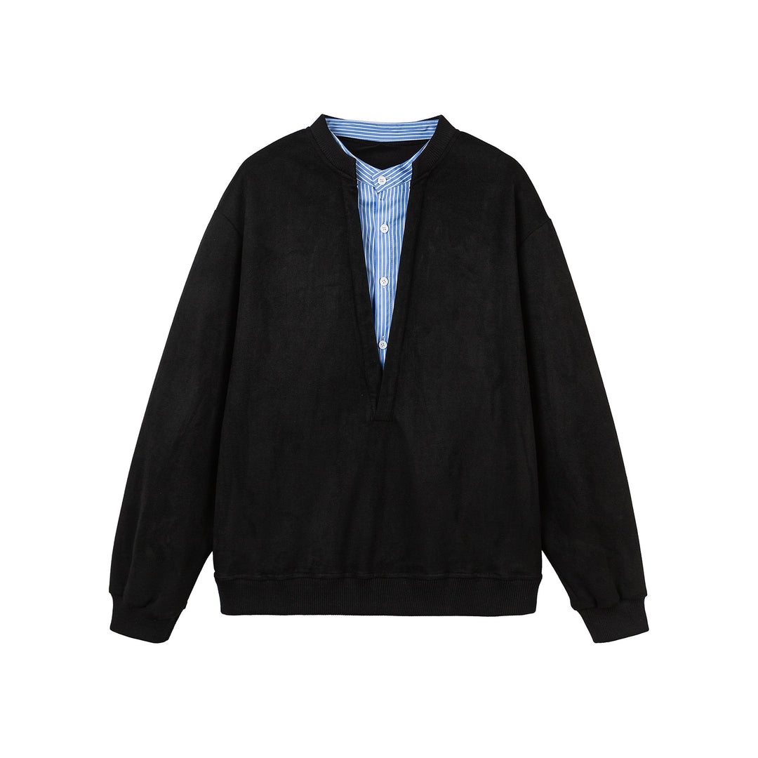 Damen Cropped Oversize‑Sweatshirt mit integriertem Hemdblusen‑Einsatz und V‑Ausschnitt Drune