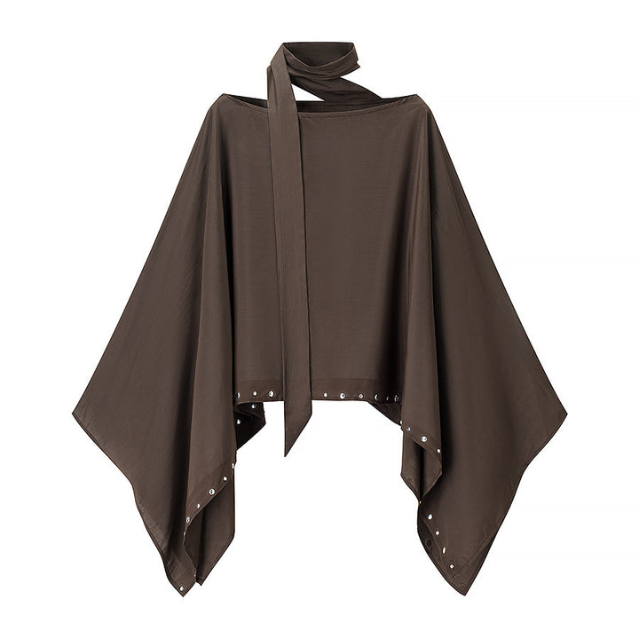 Damen nan fließender Capeponcho mit Schluppe, asymmetrischem Zipfelsaum und Ösenbesatz Drune