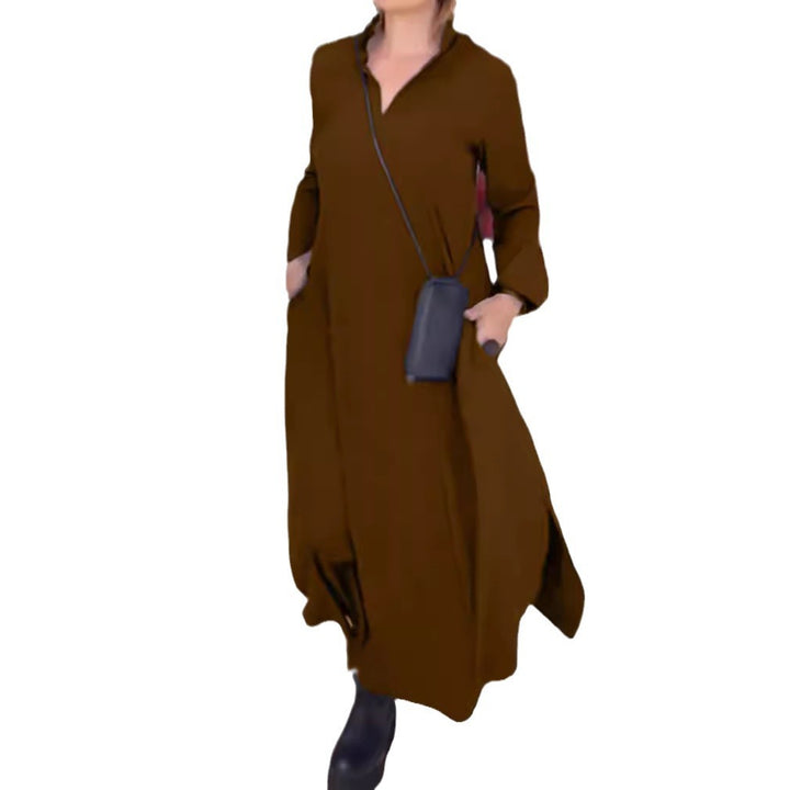 Damen nan weites Maxikleid mit Seitenschlitzen und Eingrifftaschen Drune
