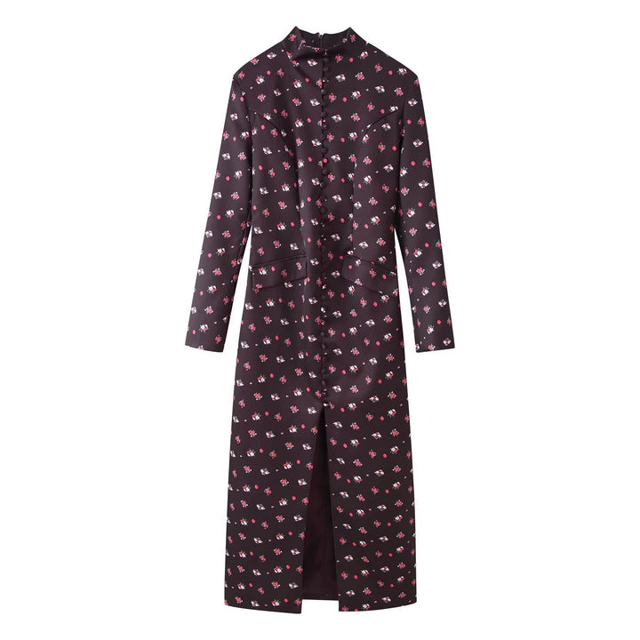 Damen Langärmliges Maxikleid mit Stehkragen, durchgehender Knopfleiste und floralem Alloverprint Drune
