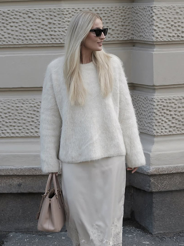 Damen Kuscheliger Mohair‑Optik Pullover mit Rundhalsausschnitt und legerer Silhouette Drune