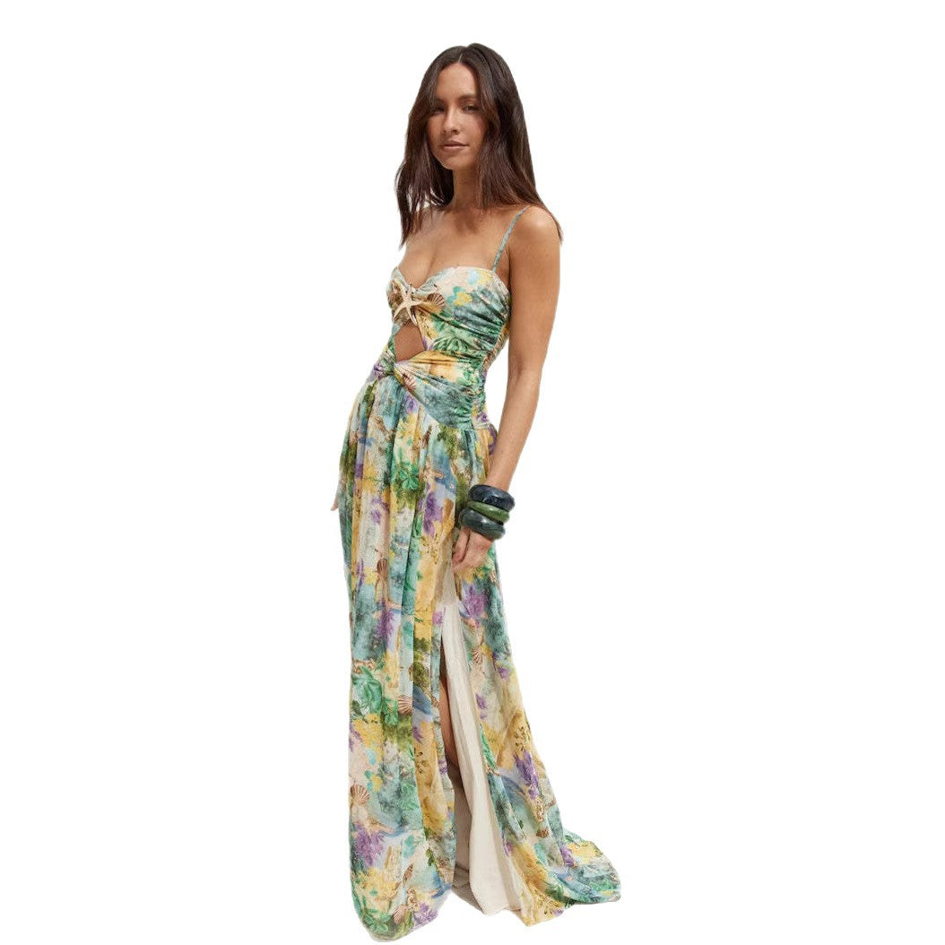 Damen Maxi-Kleid mit raffiniertem Schnitt und floralem Detail Drune