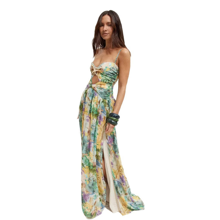 Damen Maxi-Kleid mit raffiniertem Schnitt und floralem Detail Drune