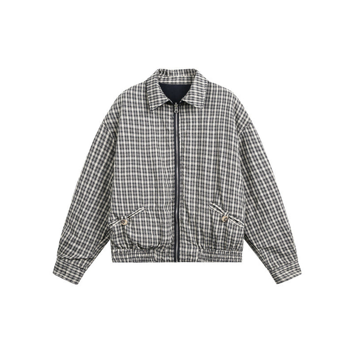 Unisex Kurzjacke im Harrington‑Stil mit Reißverschluss und kariertem Futter Drune