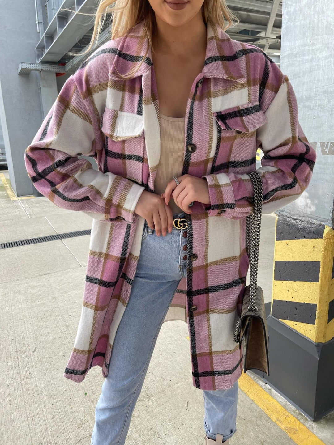 Damen Oversized-Hemdjacke im klassischen Karomuster Drune