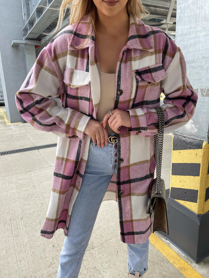Damen Oversized-Hemdjacke im klassischen Karomuster Drune
