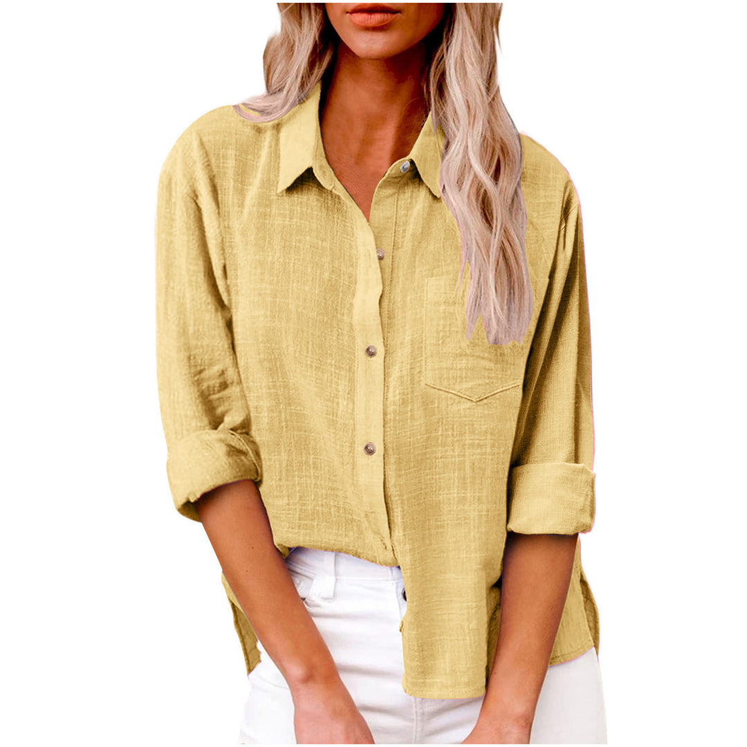 Damen nan oversized Leinen-Baumwollmix Hemdbluse mit Brusttasche und krempelbaren Ärmeln Drune