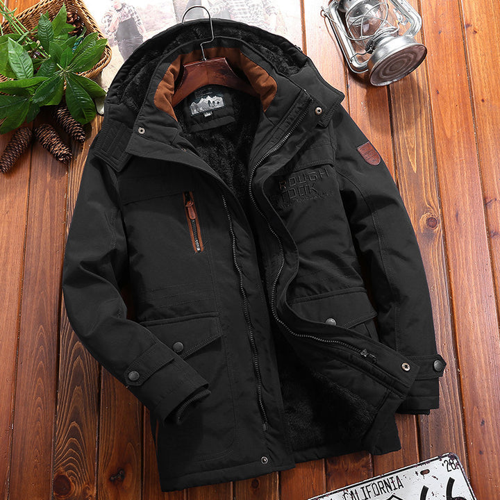 Herren urbaner Thermo-Parka mit Teddyfleece-Innenfutter, winddichter Front und Multifunktionstaschen Drune