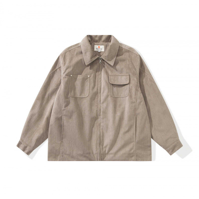 Unisex Kastenförmige Overshirt‑Jacke aus feiner Cordstruktur mit Brusttaschen und verdecktem Reißverschluss Drune