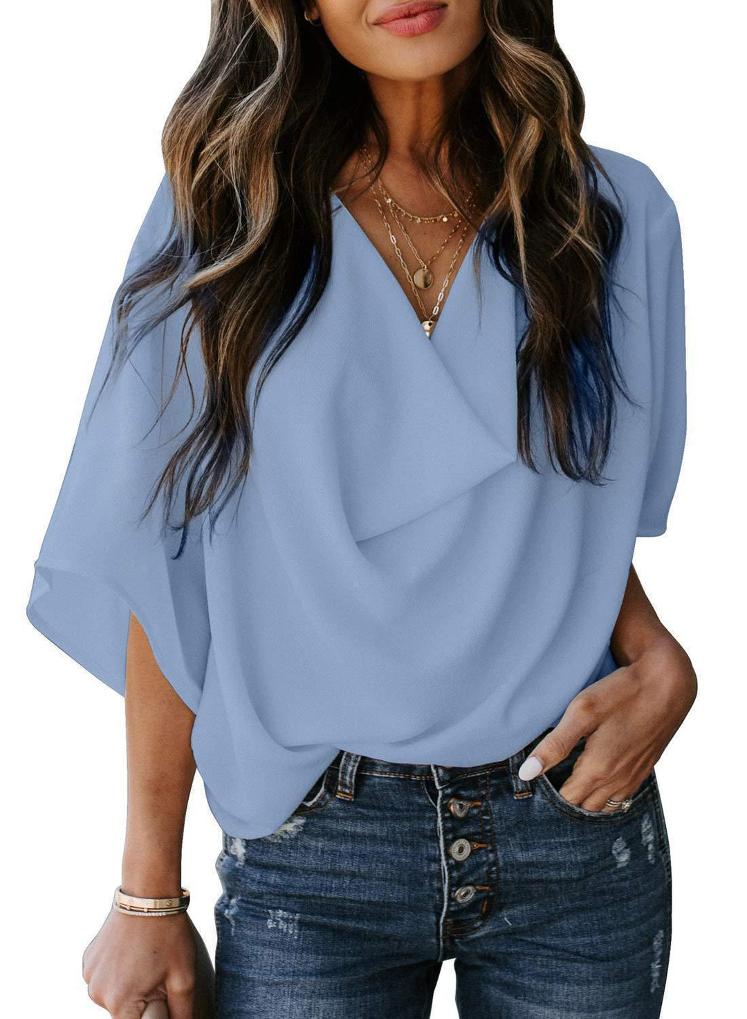 Damen Elegante Drapierte Bluse Drune