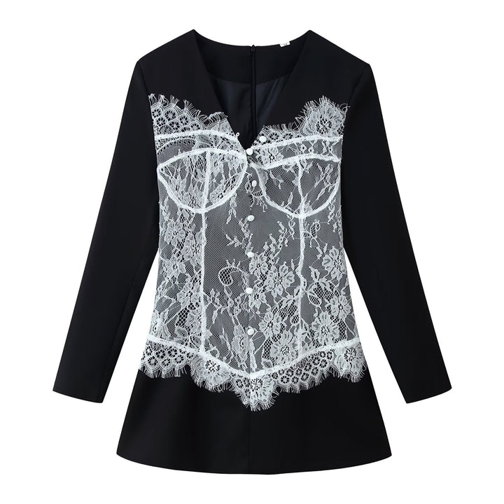 Damen Elegante Bluse mit Spitzen‑Corset‑Applikation und V‑Ausschnitt Drune