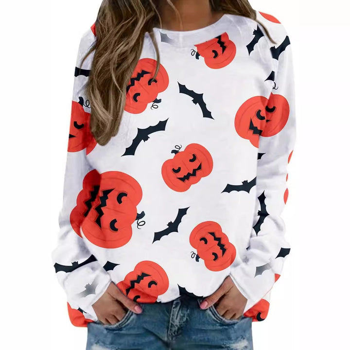 Damen lässiges Sweatshirt mit Halloween-Motiv und bequemer Passform Drune