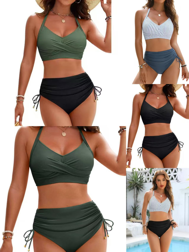 Damen Hochtailliertes Bikini-Set mit Wickeloberteil Drune