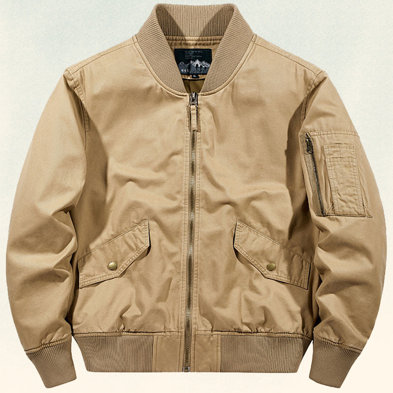 Herren Robust verarbeitete Canvas‑Bomberjacke mit Rippbündchen, Pattentaschen und Ärmelfach Drune