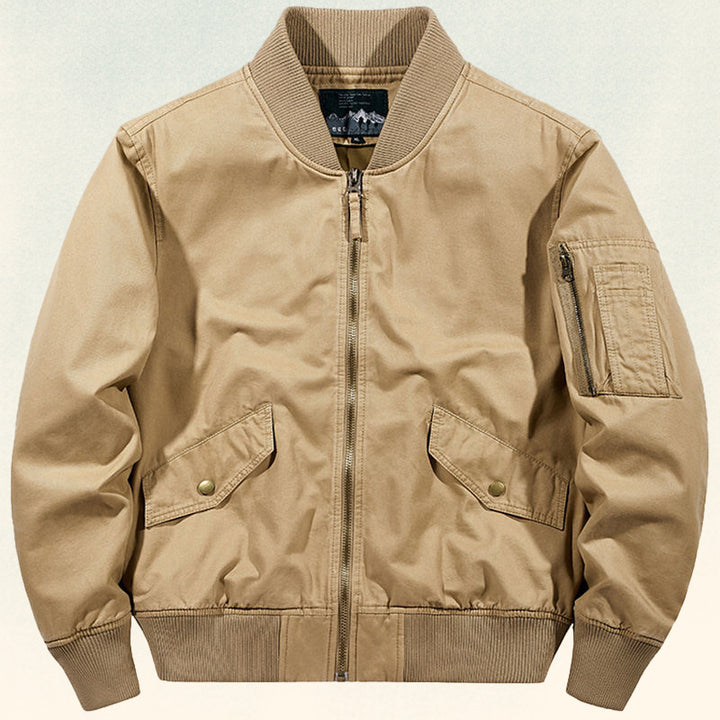 Herren Robust verarbeitete Canvas‑Bomberjacke mit Rippbündchen, Pattentaschen und Ärmelfach Drune