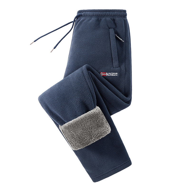 Herren Thermo-Fleece-Jogginghose mit umschlagbarem Sherpa-Bündchen, verdeckten Reißverschlusstaschen und elastischem Kordelbund Drune