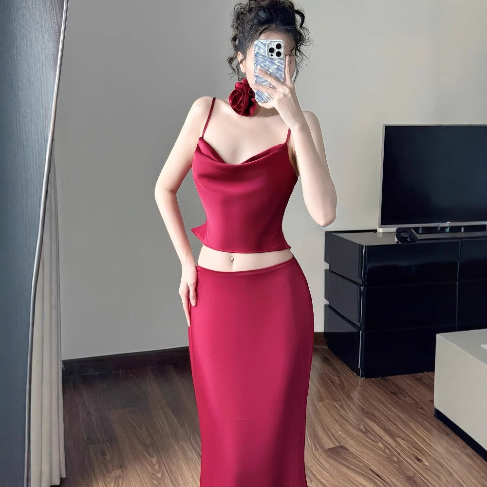 Damen elegantes zweites Etui-Kleid mit Rüschen und Trägern Drune