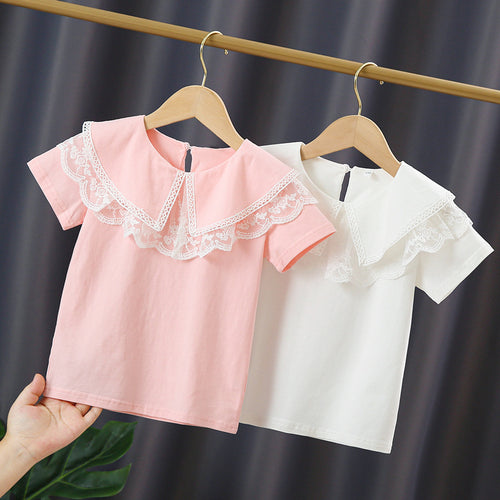 Mädchen Bluse mit elegantem Spitzenkragen und verspielten Rüschen Drune
