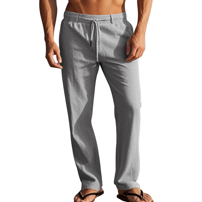 Herren lässige Strandhose mit elastischem Bund und atmungsaktivem Leinenmaterial Drune