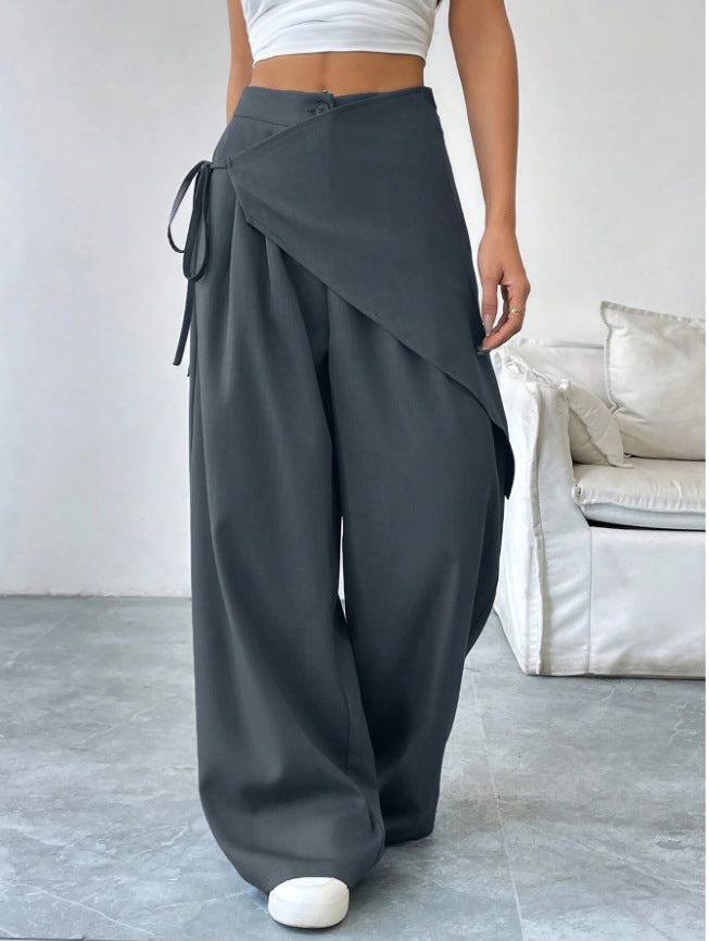 Damen modische Wickelhose mit weitem Bein und seitlichem Bindegürtel Drune