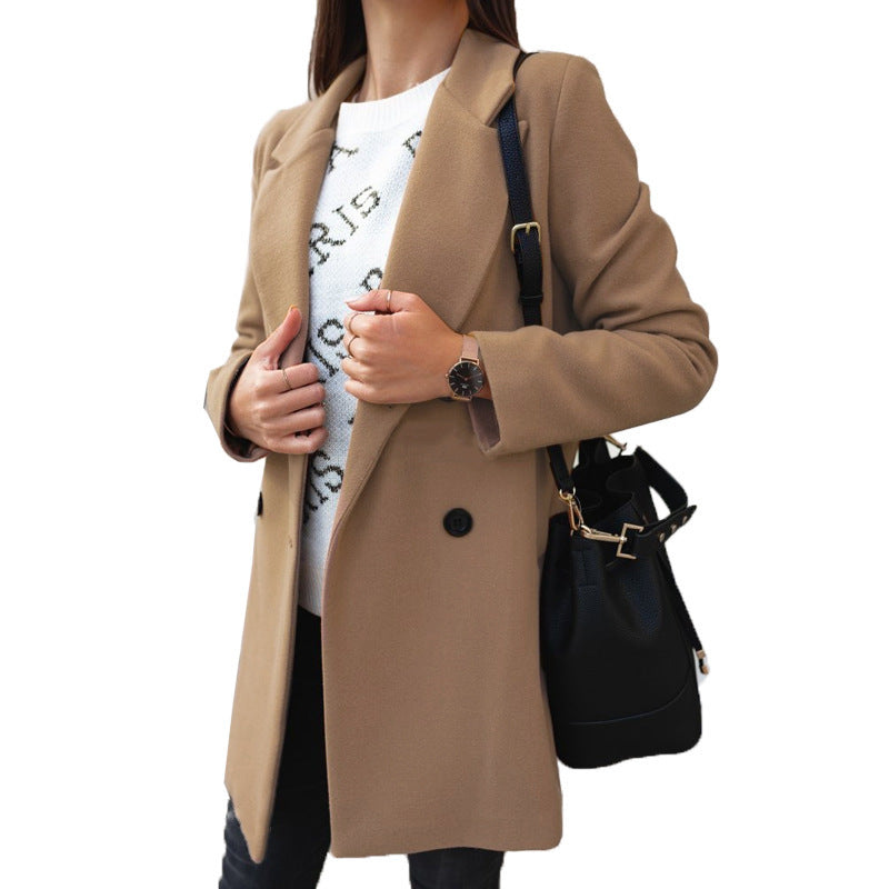 Damen Eleganter taillierter Wollmix-Mantel mit Reverskragen und verdeckter Knopfleiste Drune