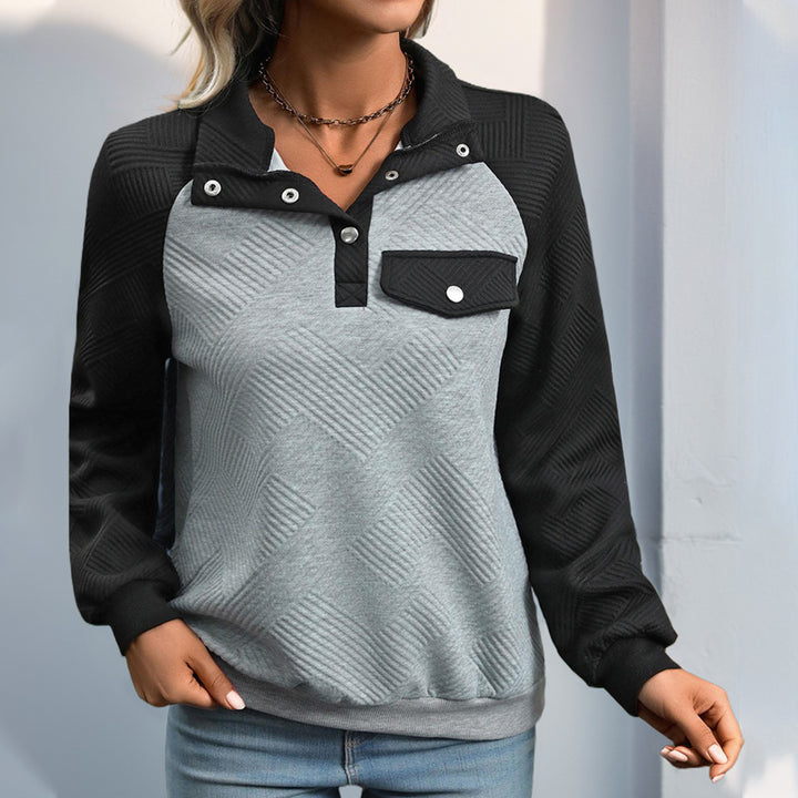 Damen Steppstruktur-Sweatshirt mit Raglanärmeln, Druckknopf-Leiste und Brustpatte Drune