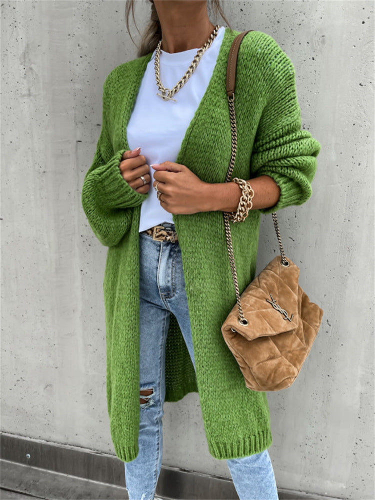 Damen Grobstrick Cardigan mit offener Vorderseite und lässigen Ärmeln Drune