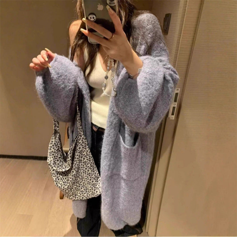 Damen Fluffige Strickjacke mit großen Taschen und weitem Schnitt Drune
