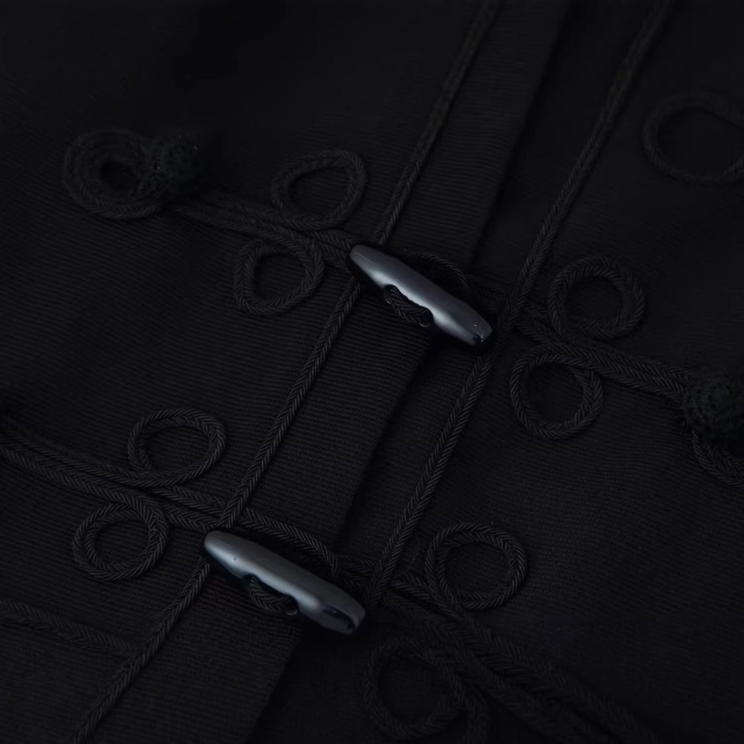 Damen Kurze militärisch inspirierte Jacke mit Knoten- und Kordelverschlüssen Drune