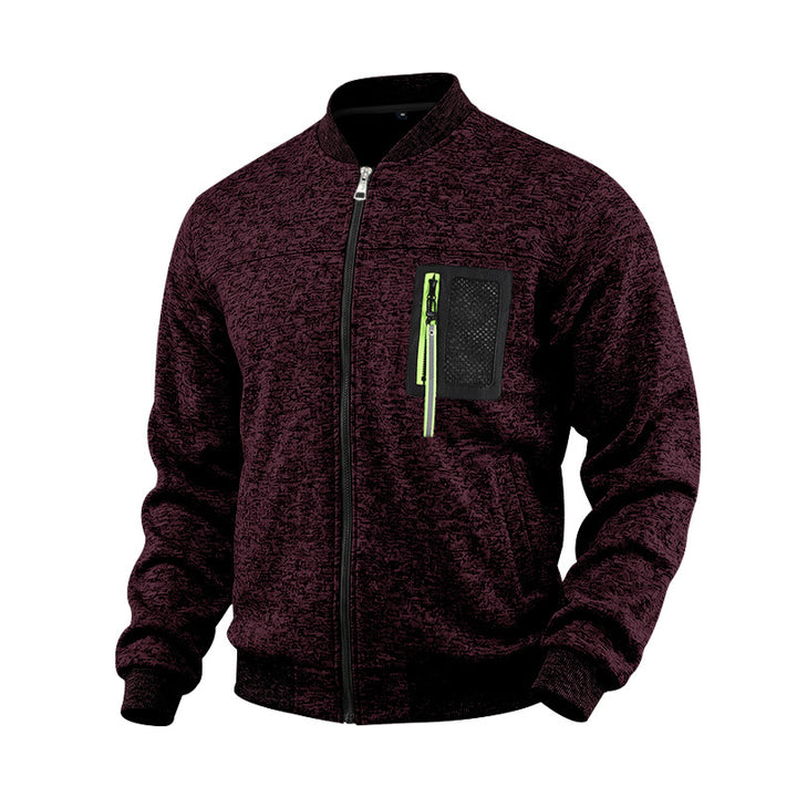 Herren melierte Bomberjacke mit Reißverschluss-Brusttasche und Rippbündchen Drune