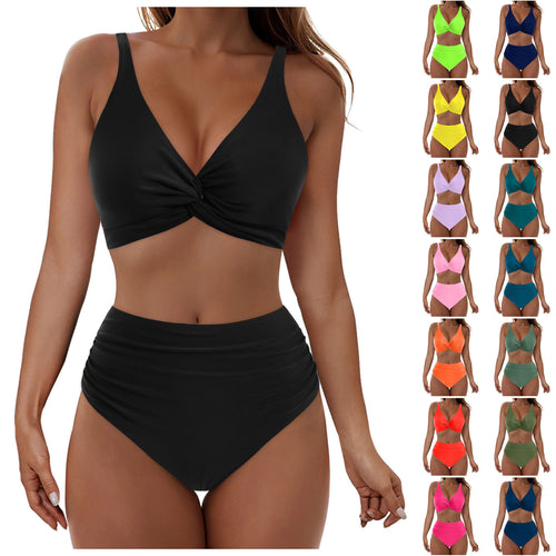 Damen Hochtailliertes Bikini-Set mit Wickel-Oberteil Drune